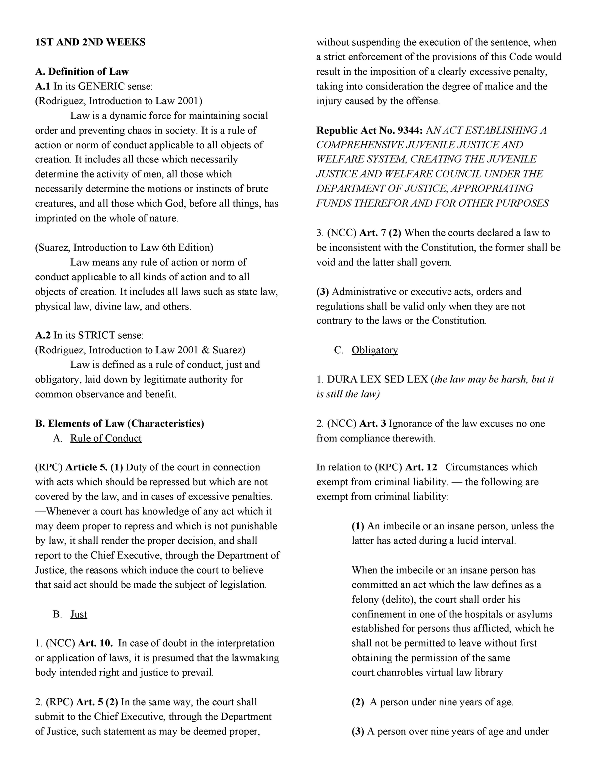 introduction-to-law-1st-and-2nd-weeks-a-definition-of-law-a-in-its