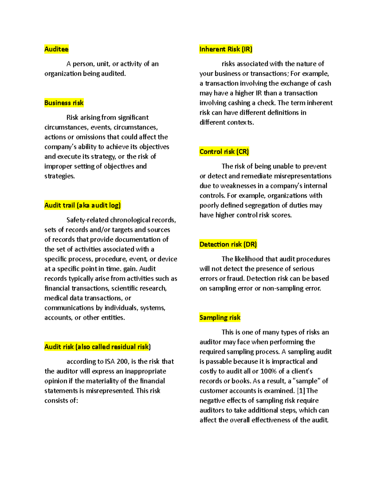 Auditing-1 - This is a study guide for Auditing Part 1.1. It consists ...