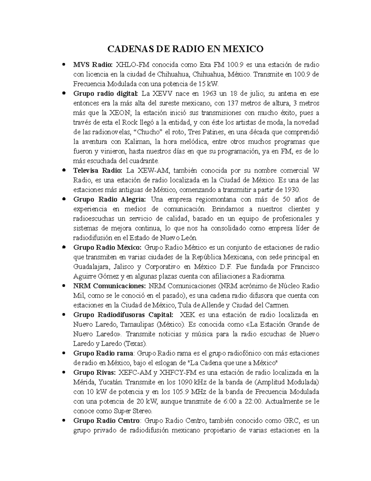 Cadenas DE Radio EN Mexico CADENAS DE RADIO EN MEXICO MVS Radio