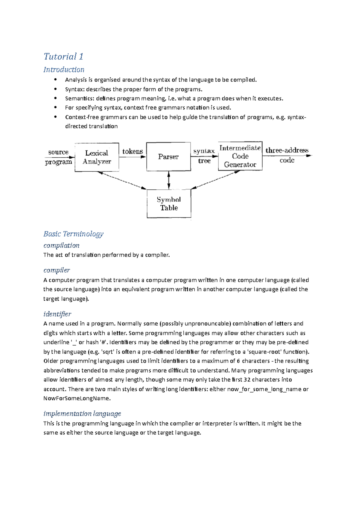 Introduction to compilers - Tutorial 1 Introduction Analysis is ...