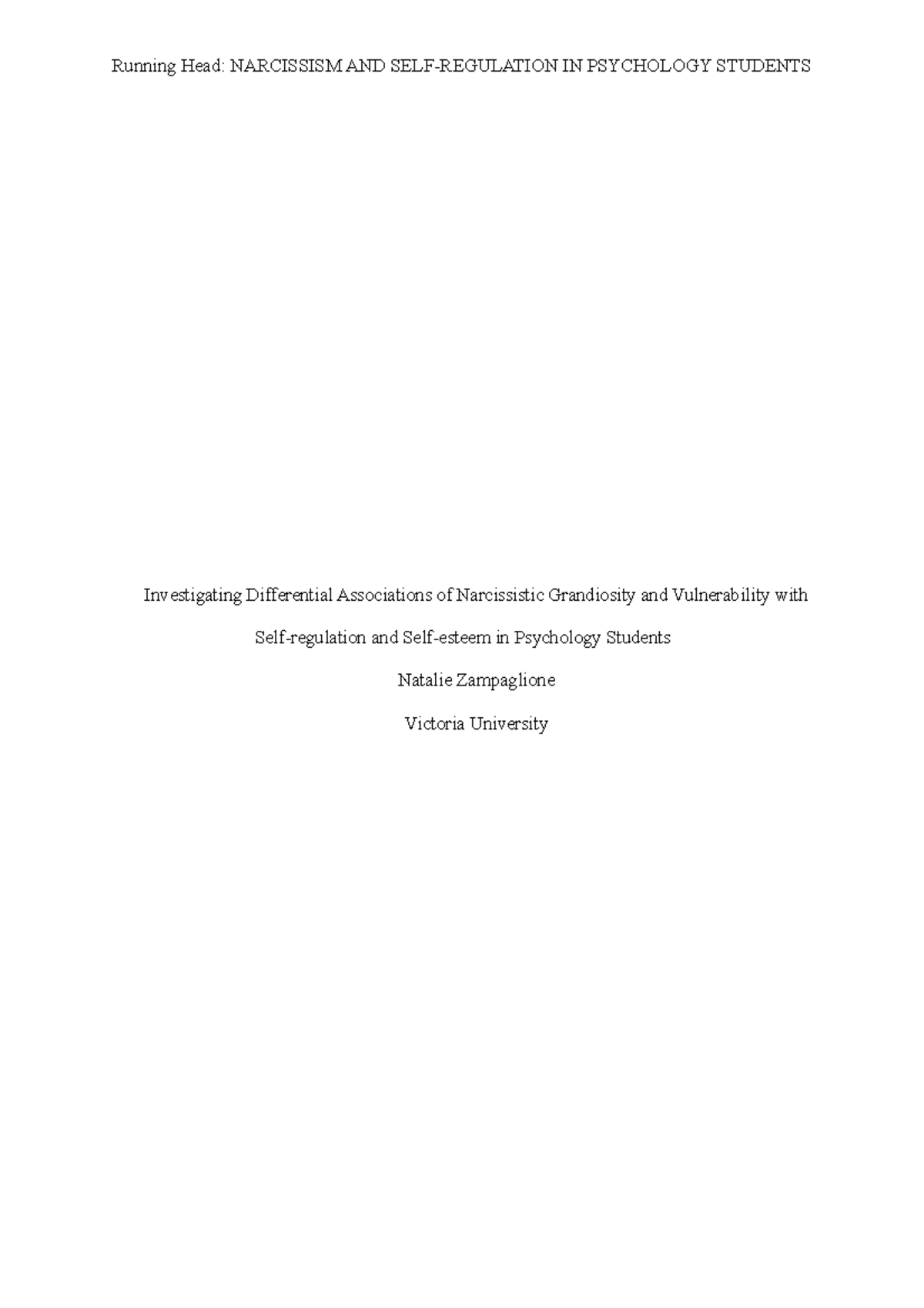 Personality Paper Assignment 1 - Running Head: NARCISSISM AND SELF ...