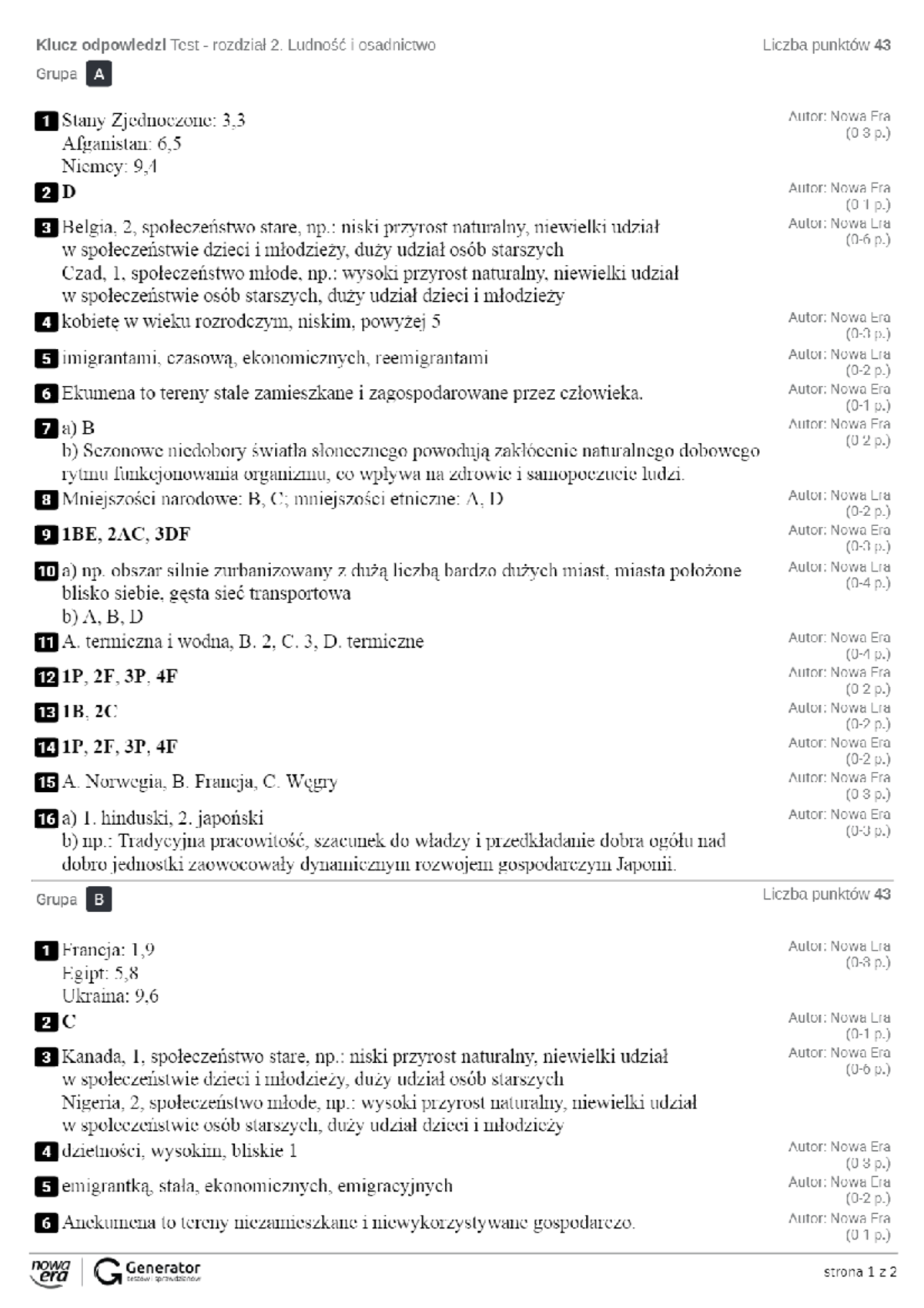 Test - Rozdzia 2. Ludnosc I Osadnictwo Klucz Odpowiedzi - Pdfcoffee ...