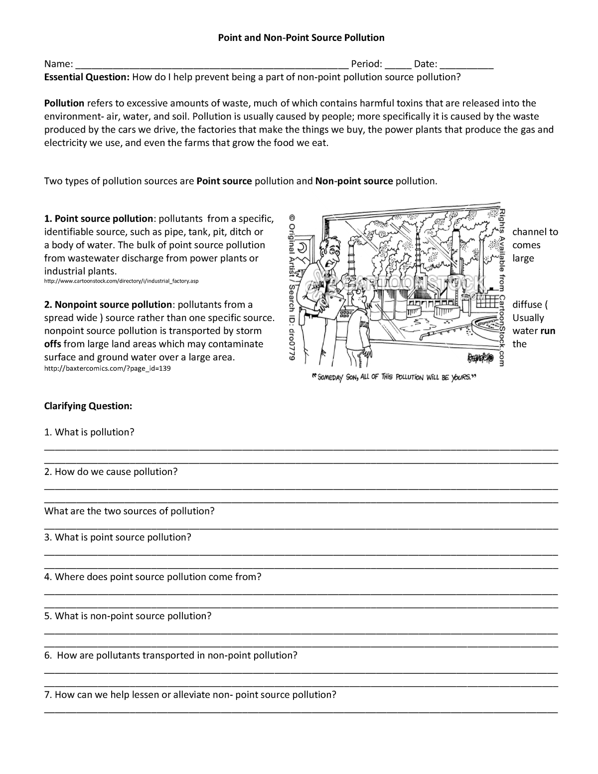 Point NP Pollution WS - not sure - Point and Non-Point Source Pollution ...