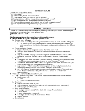 Contracts Law Outline - 1 - Accord and Satisfaction – payment of debts ...