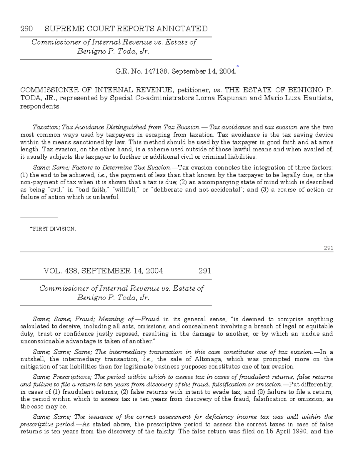 24) Commissioner of Internal Revenue vs. Estate of Benigno P. Toda, Jr ...