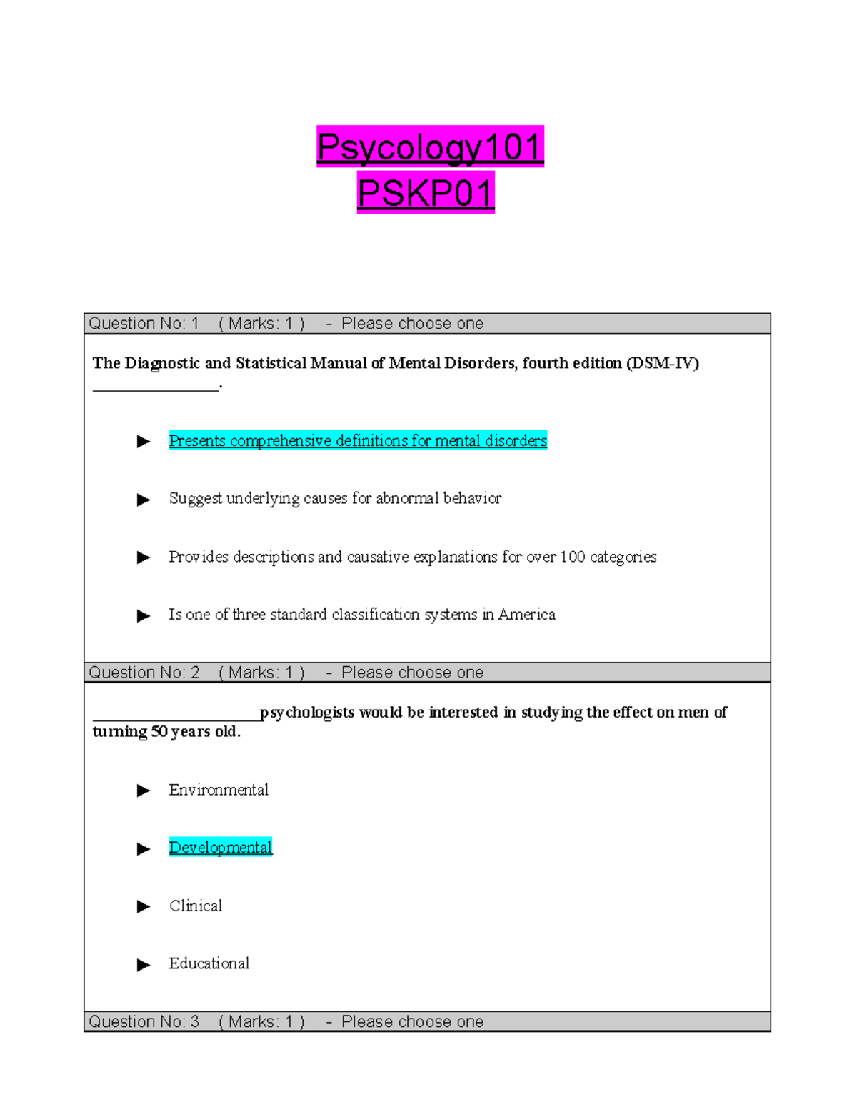 assignment 1 introduction to psychology (psy101)