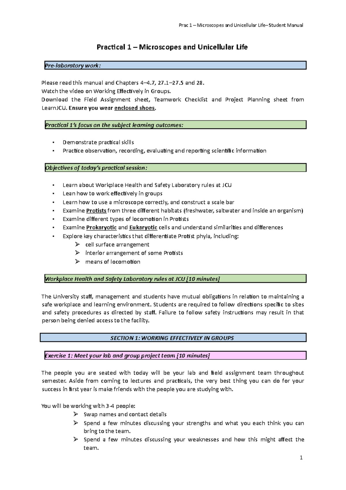 Biology Practical 1 TSV Practical 1 Microscopes and Unicellular