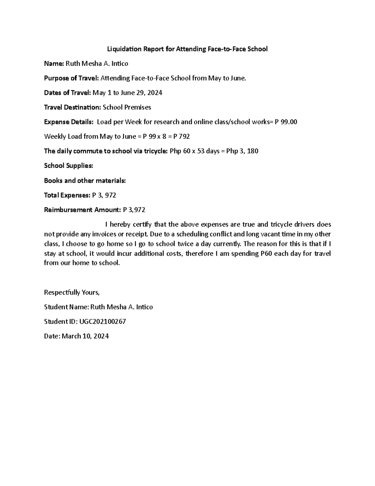 Liquidation Report for Attending Face May - June 2024 - Liquidation ...
