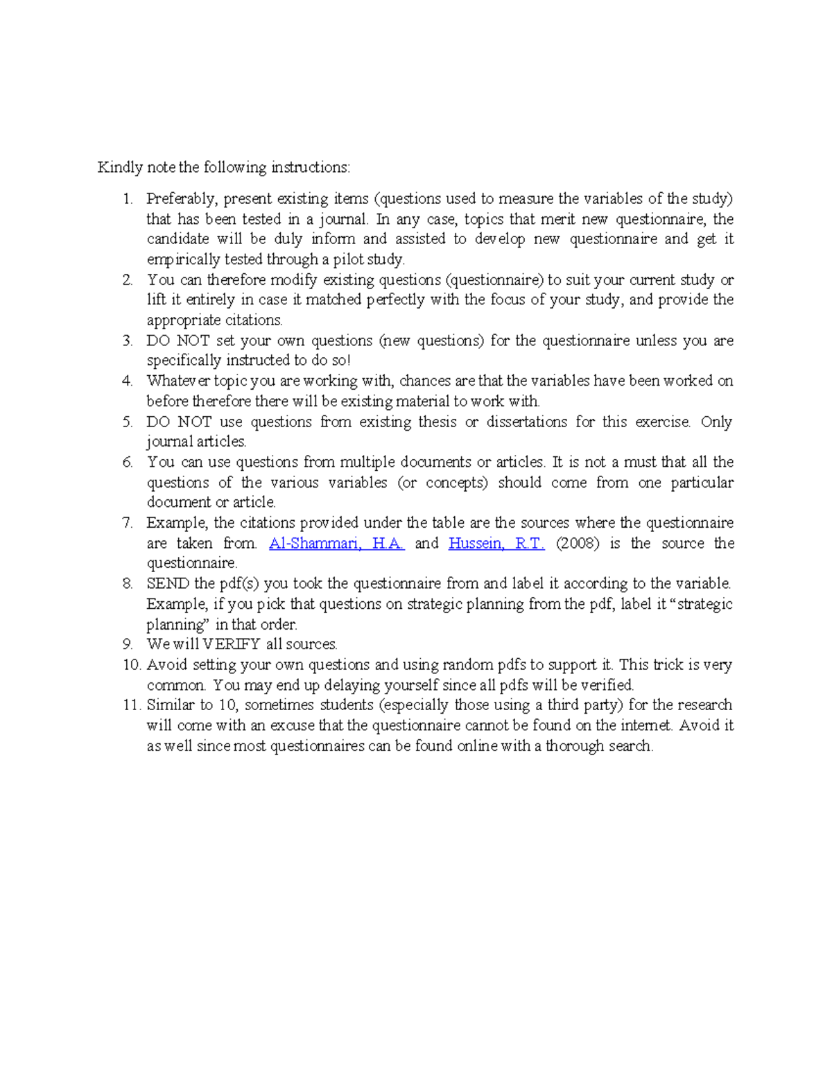 Questionnaire template 2024 - Kindly note the following instructions: 1 ...