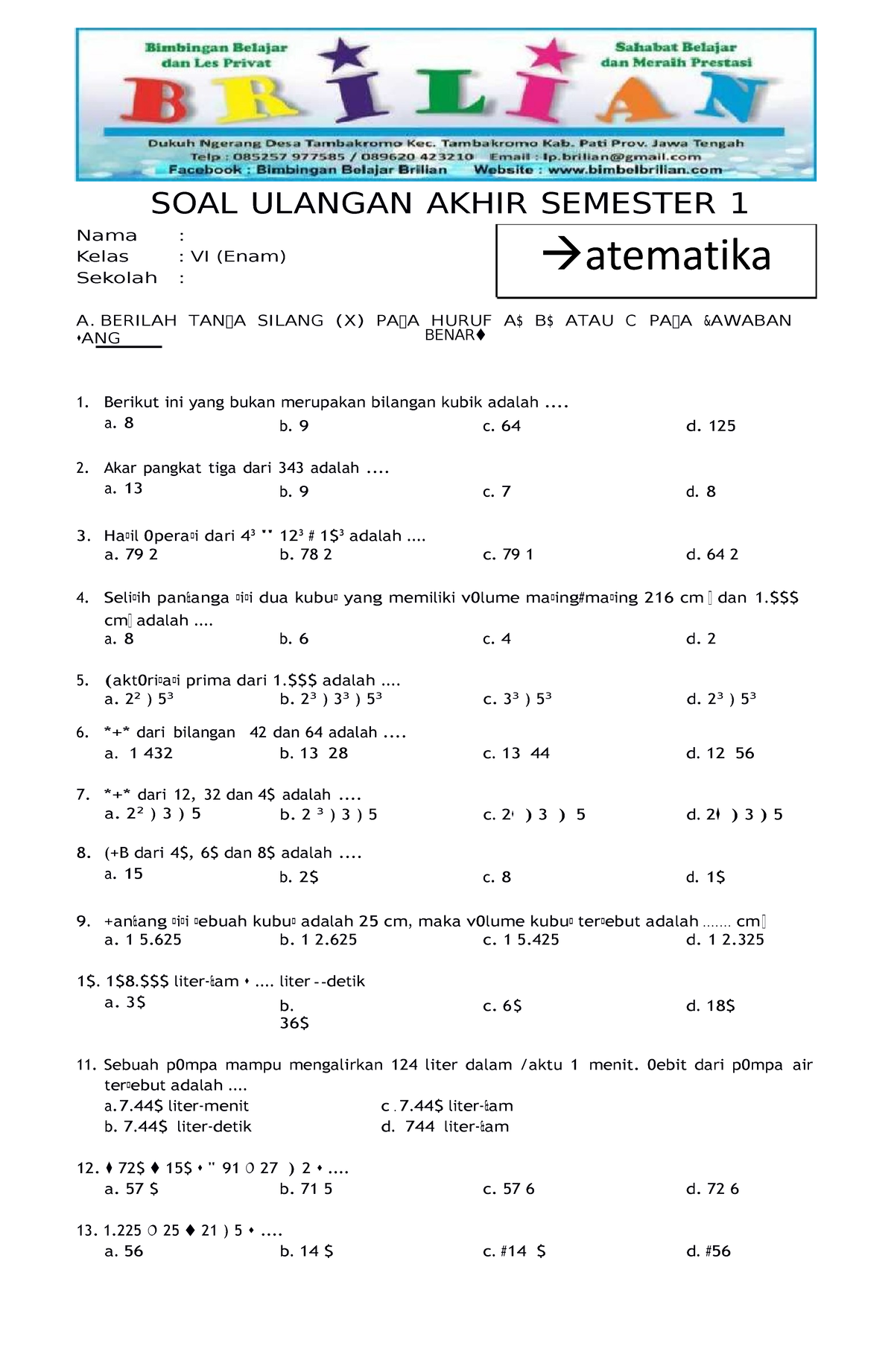 Soal-uas-matematika-kelas-6-sd-semester - Atematika BENAR SOAL ULANGAN ...