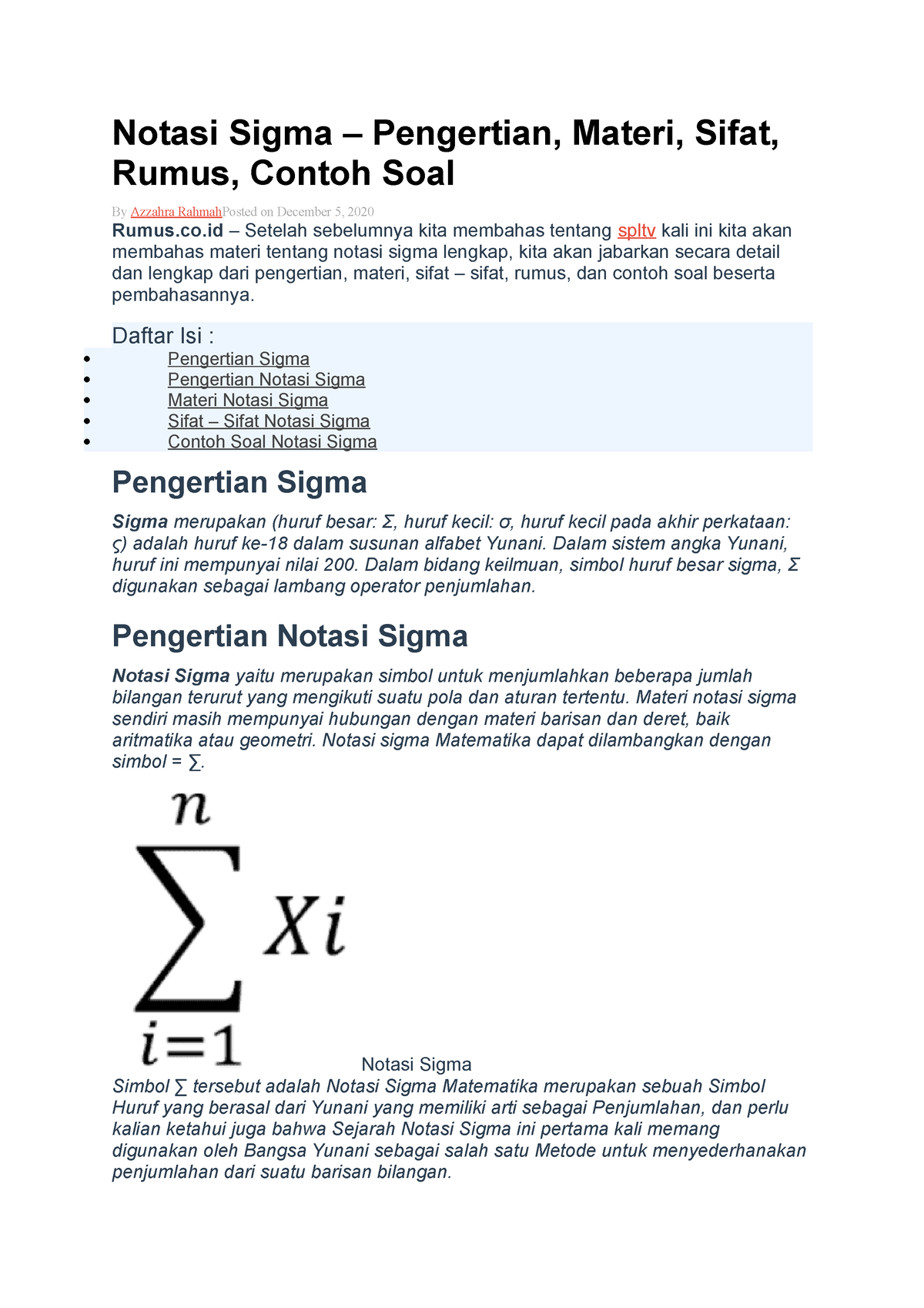 Notasi Sigma Yyes Notasi Sigma Pengertian Materi Sifat Rumus Contoh Soal By Azzahra 9789