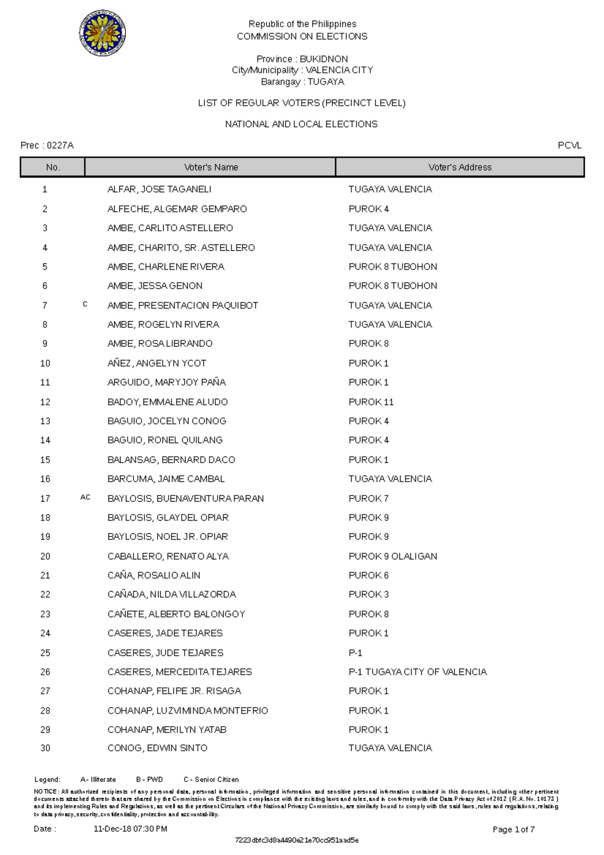 30. Tugaya - yes - Republic of the Philippines COMMISSION ON ELECTIONS ...