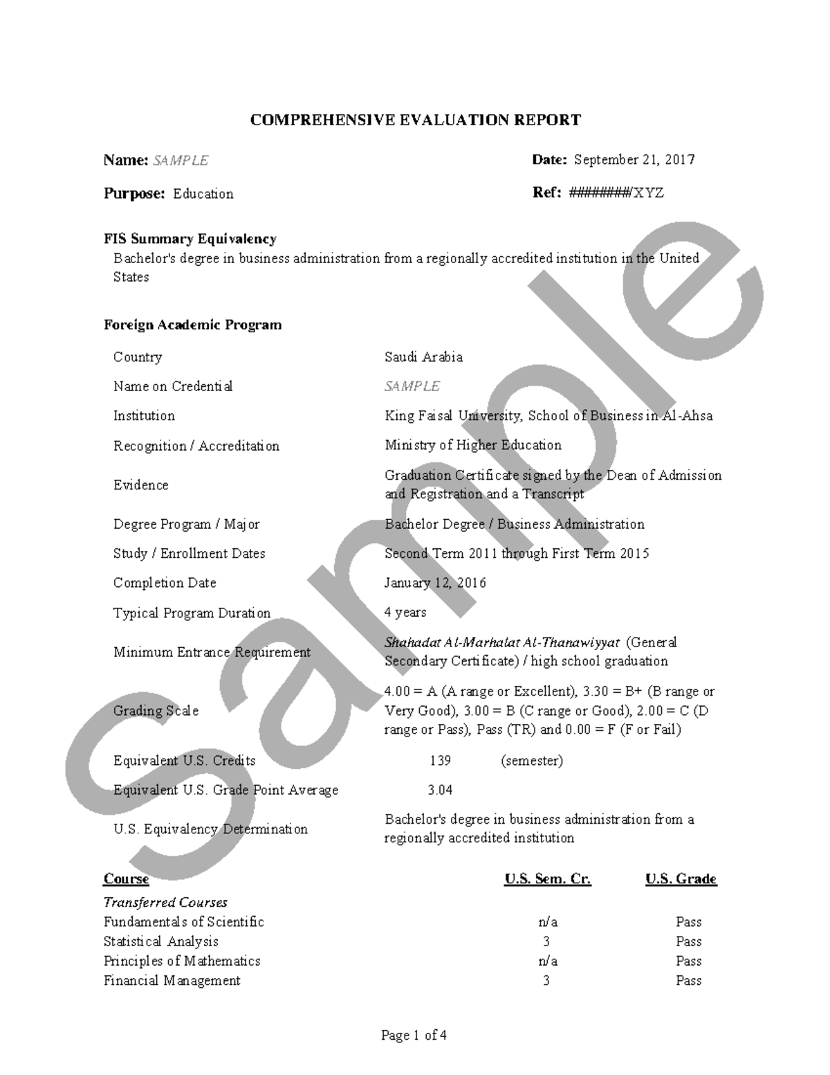 Sample C C 2017 Evaluation Name SAMPLE Purpose Education FIS