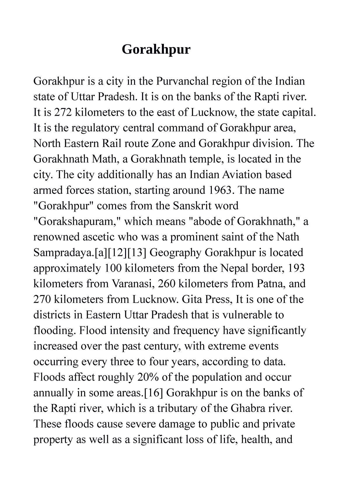 my city gorakhpur essay