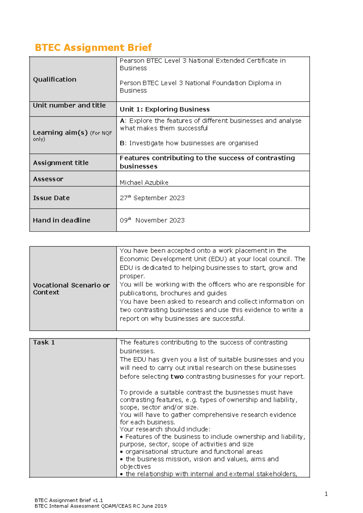 unit 1 exploring business assignment 3 tesco