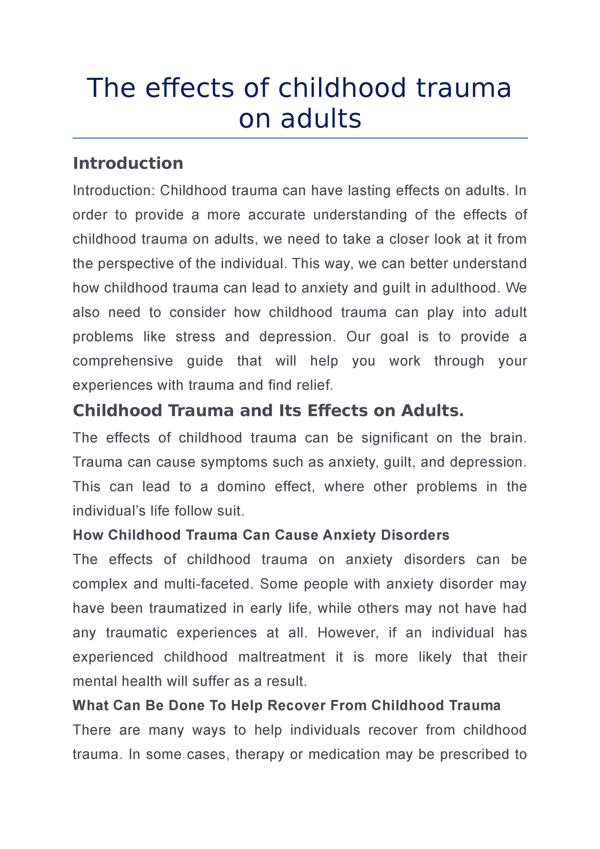 college essay about childhood trauma