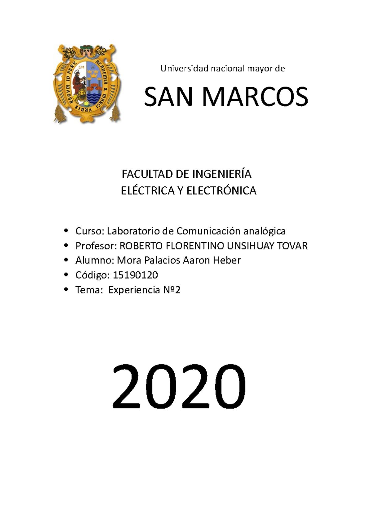 Lab 2 - Informe De Laboratorio 2 - Universidad Nacional Mayor De SAN ...