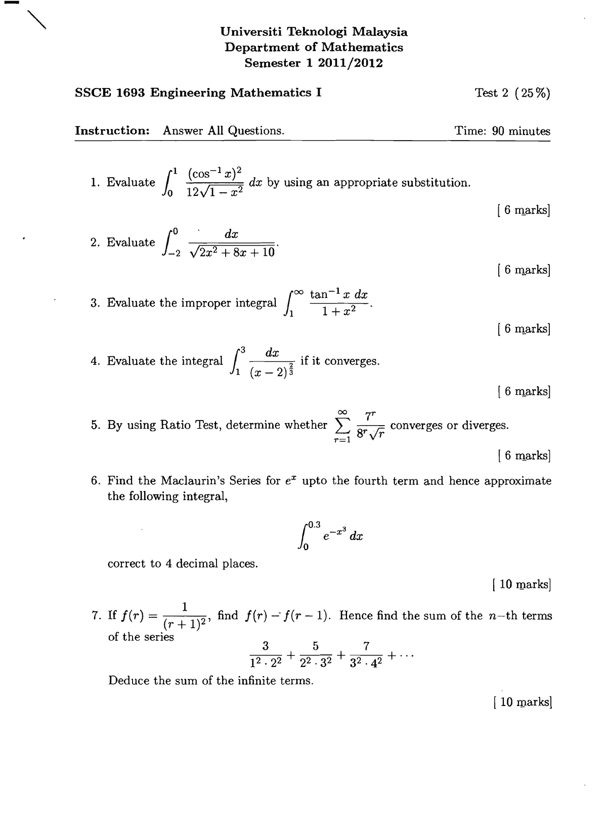 2011-2012 - SSCE1693 TEST2 - U Niversiti Teknologi Malaysia Department ...