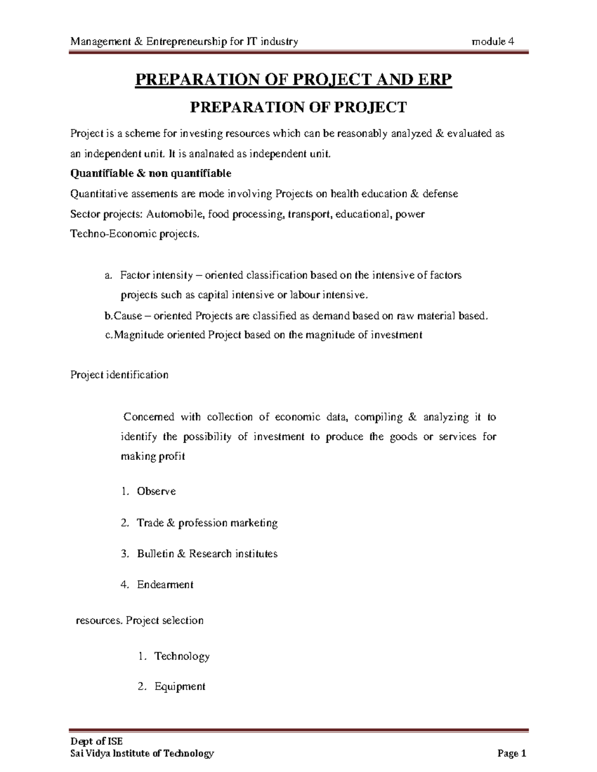 M4 - CPJ notes for construction - PREPARATION OF PROJECT AND ERP ...