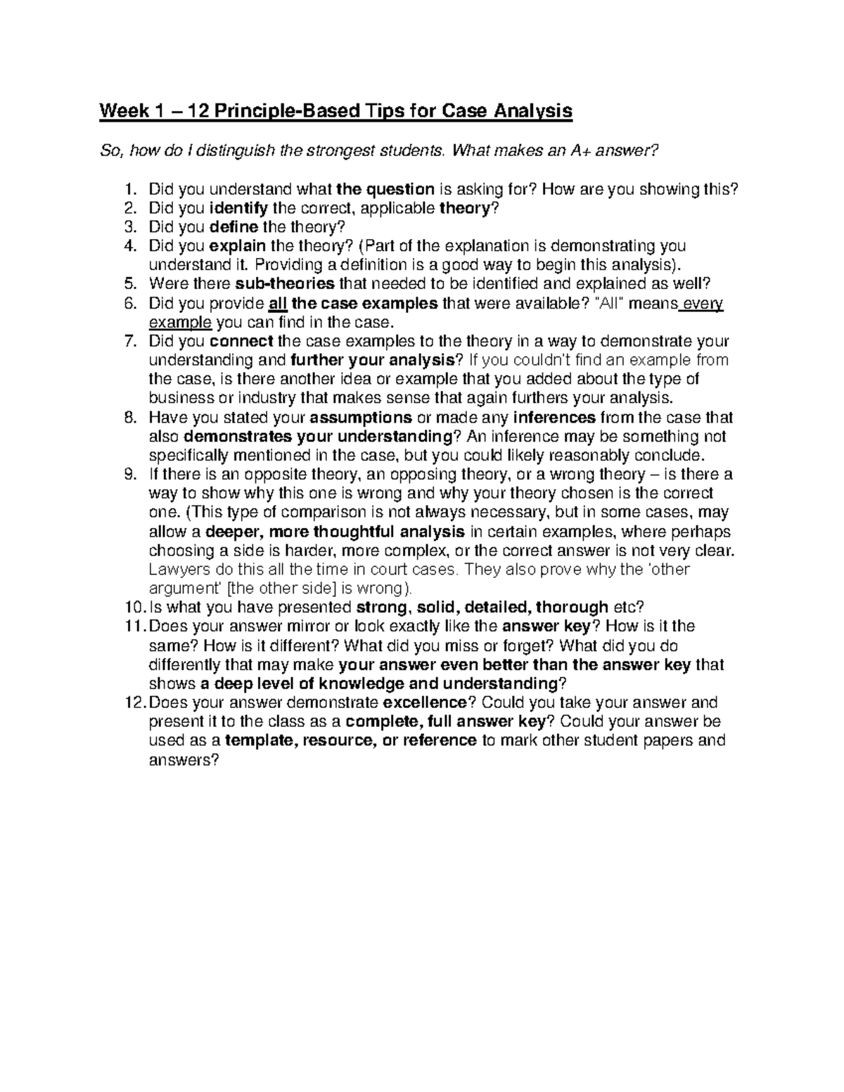 Week 1 12 Principle Based Tips For Case Analysis Week 1 12 Principle Based Tips For Case 0369