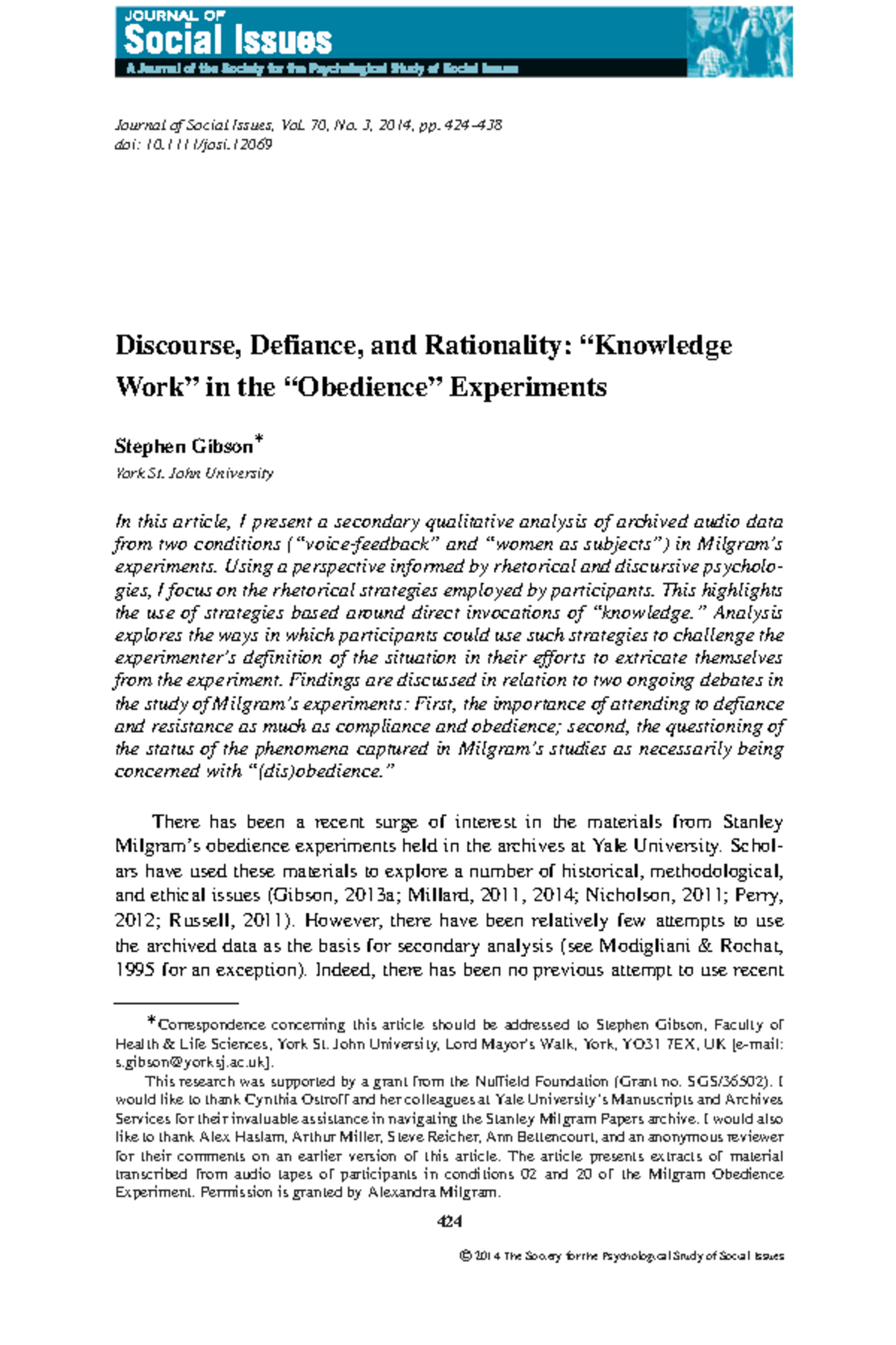 Discourse, defiance, and Rationality - Journal of Social Issues, Vol ...
