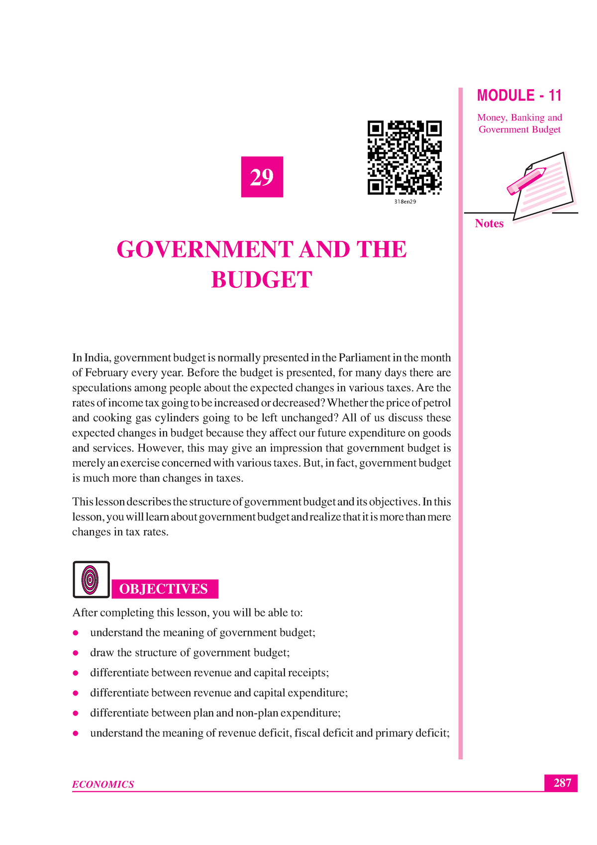 318 Economics Eng Lesson 29 - Notes 287 Government And The Budget ...