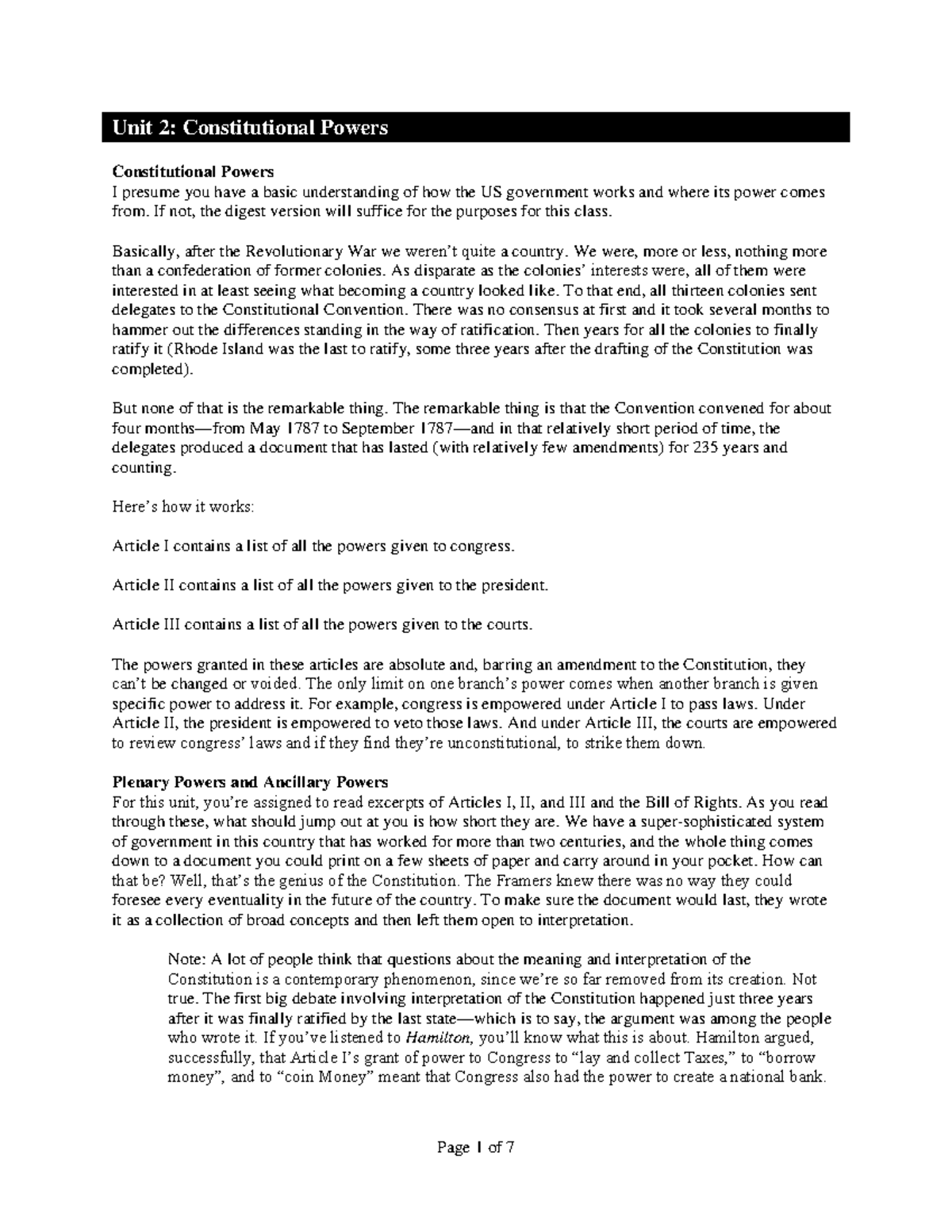 Unit 2 Notes F22 - Unit 2: Constitutional Powers Constitutional Powers ...