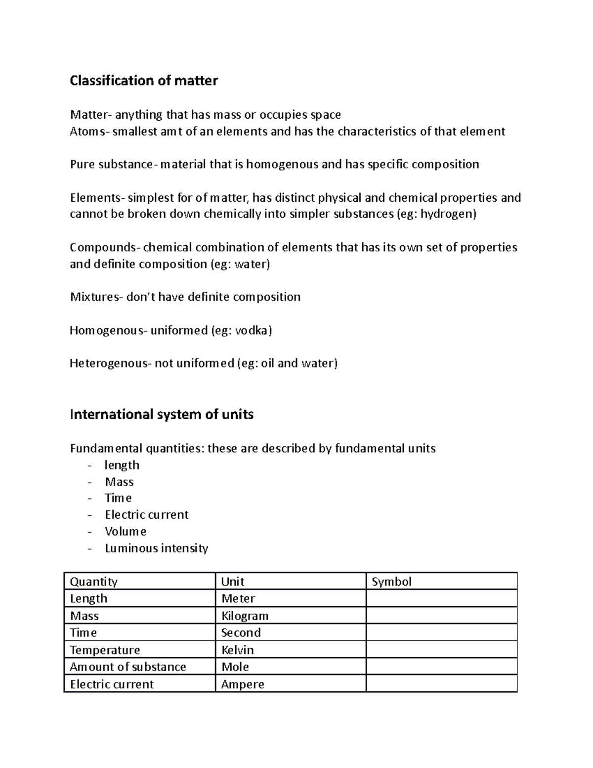 CHEM 1 Review CHP 1 - Science and measurement - Classification of ...