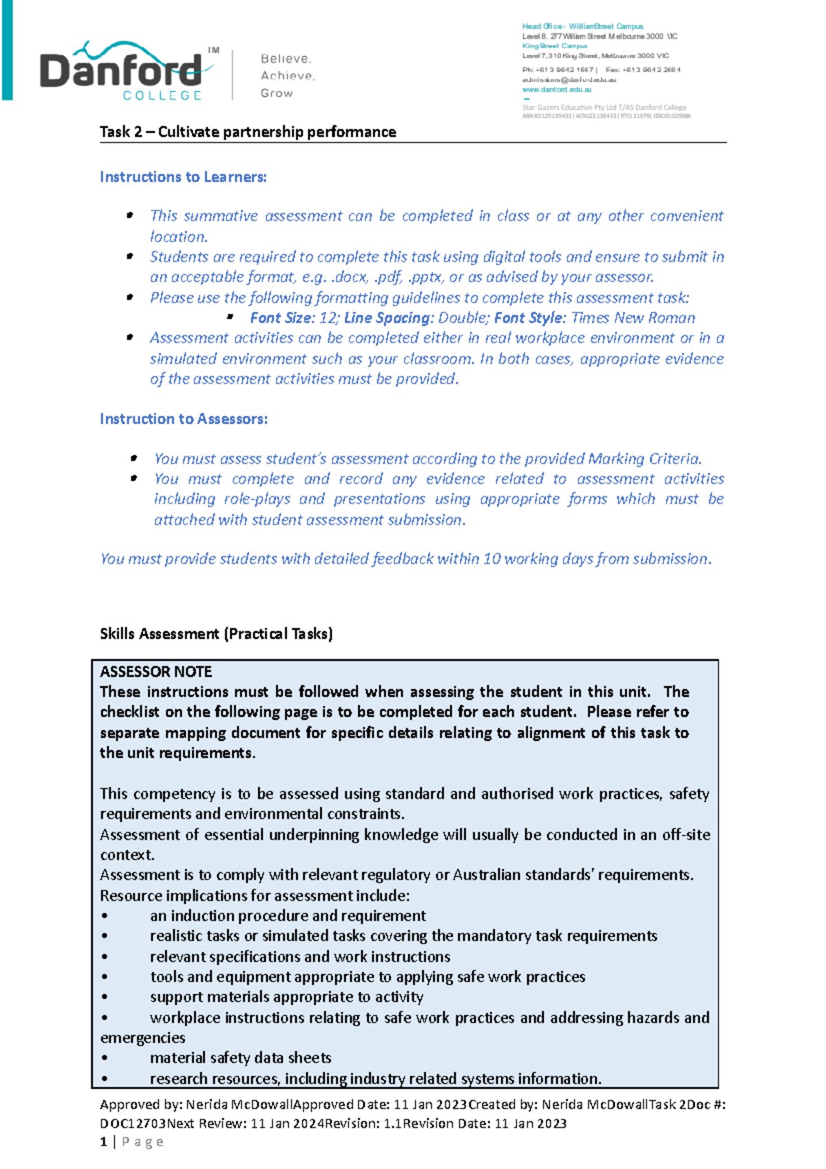 Task 2template editable - Task 2 – Cultivate partnership performance ...