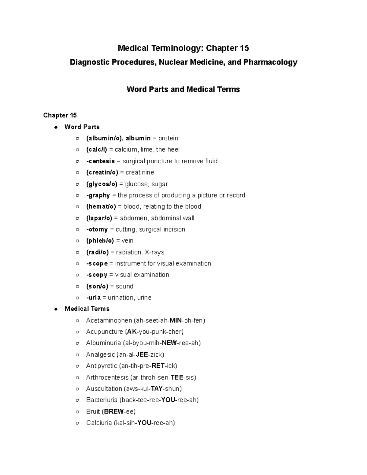 medical terminology chapter 15 assignment