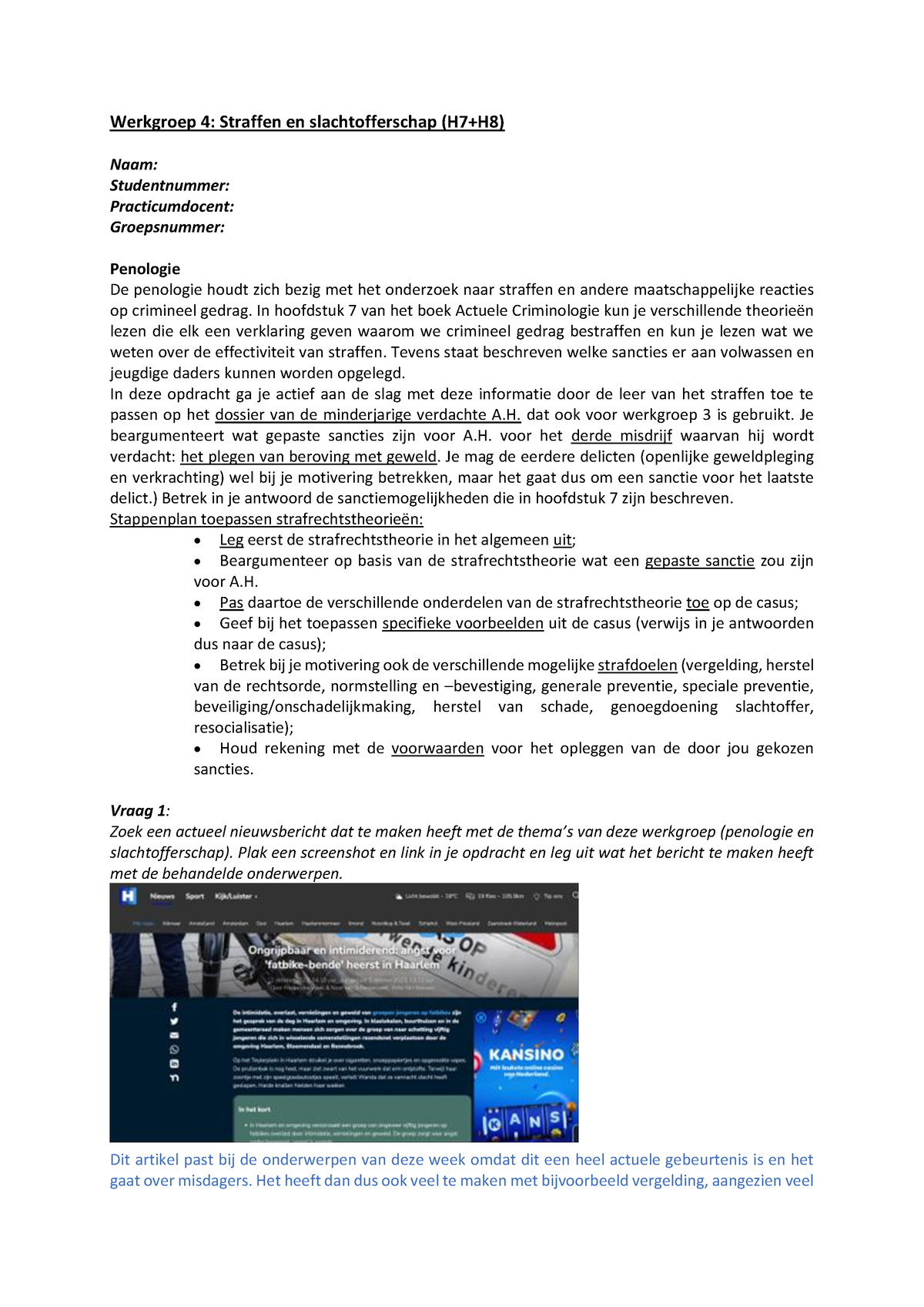 Werkgroep 4 Pdf - Werkgroep 4: Straffen En Slachtofferschap (H7+H8 ...