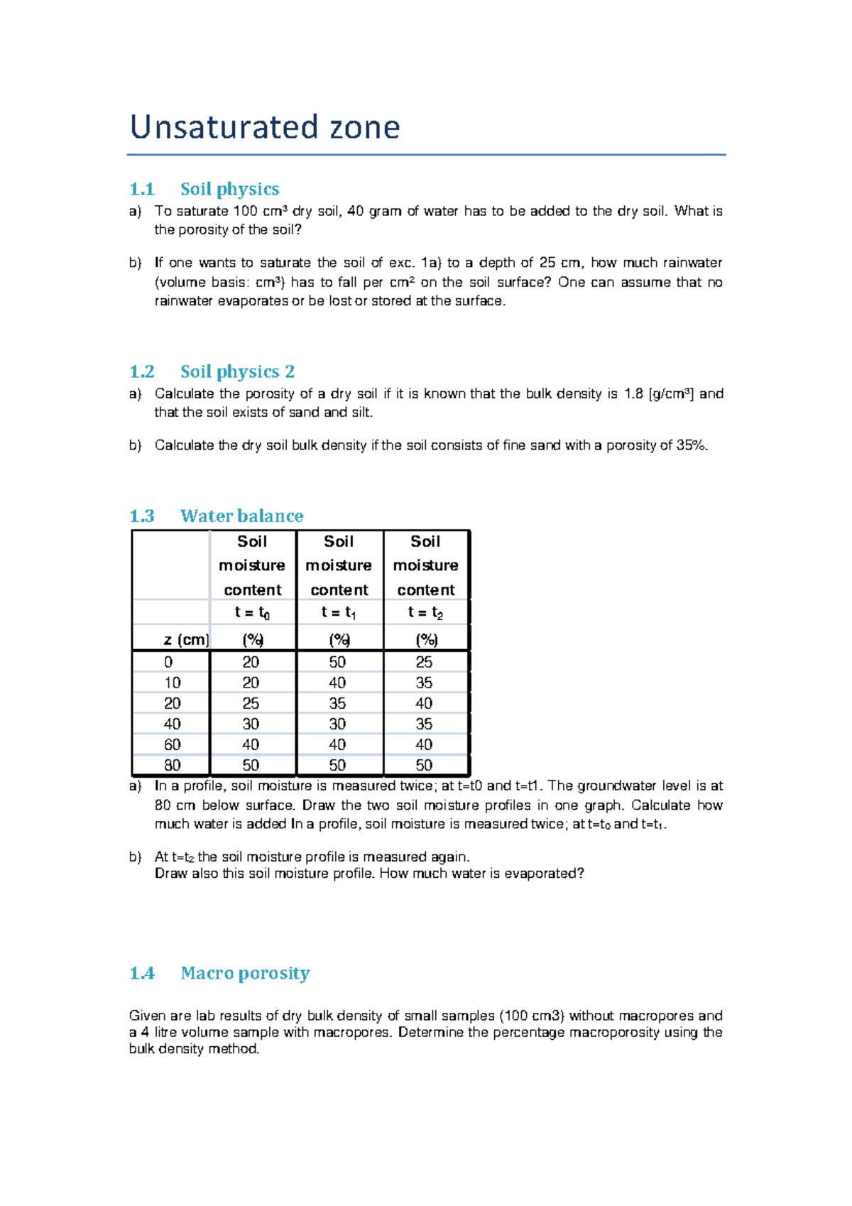 Unsaturated zone exercises Warning TT undefined function 32