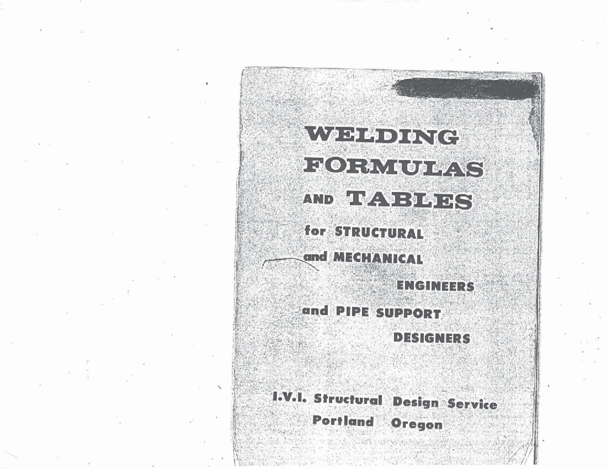 Hobert Welding Formulas and Tables WELDING FORMULAS AND TABLES for