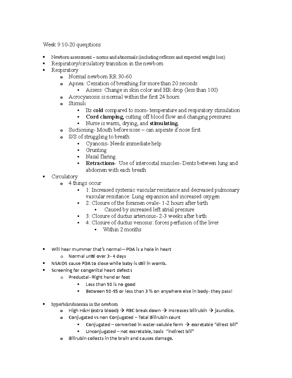 Newborn Notes - Week 9 10-20 queqstions Newborn assessment – norms and ...