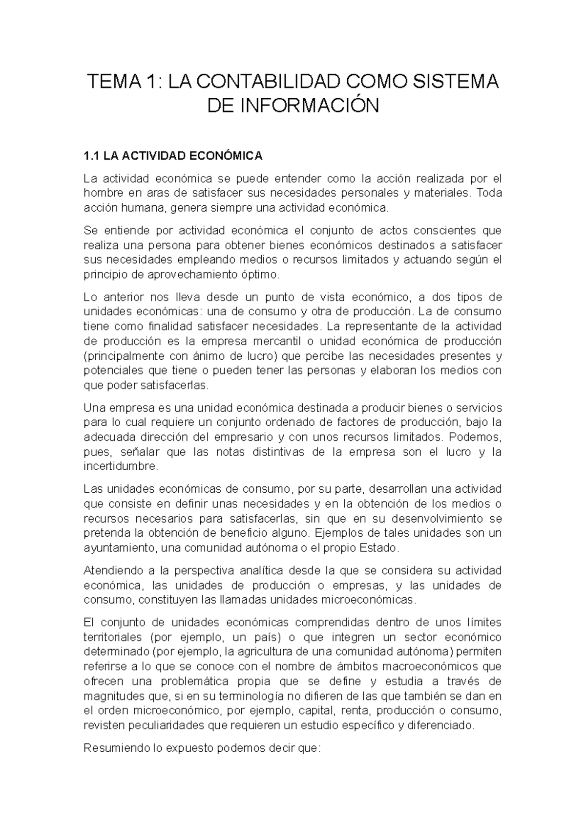Tema 1 - Apuntes T1 Contabilidad - TEMA 1: LA CONTABILIDAD COMO SISTEMA ...