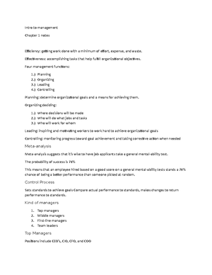 Intro to management chapter 2 notes - Chapter 2 Introduction to ...