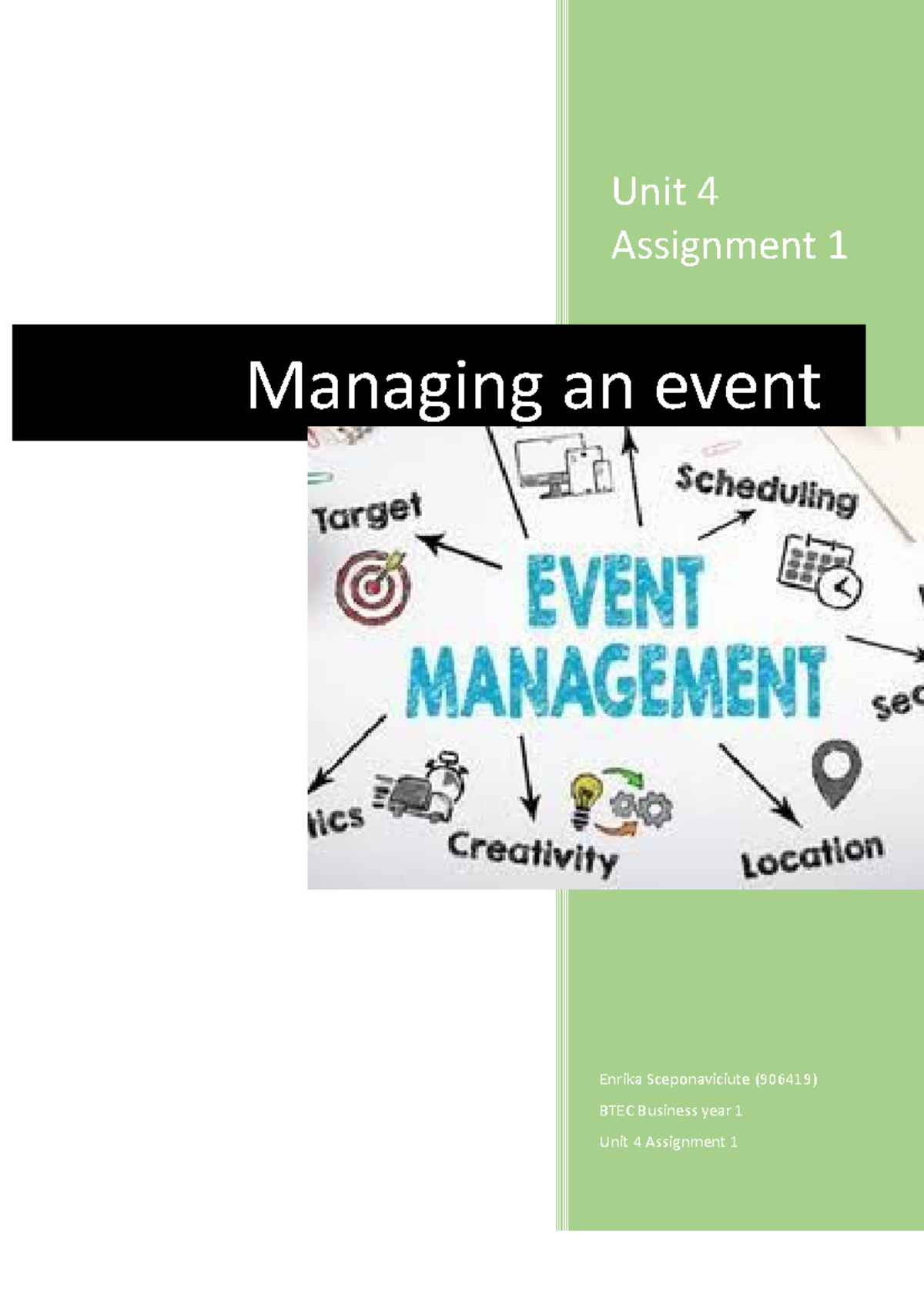 Unit 4 Assignment 1 - Unit 4 Assignment 1 Managing An Event Enrika ...