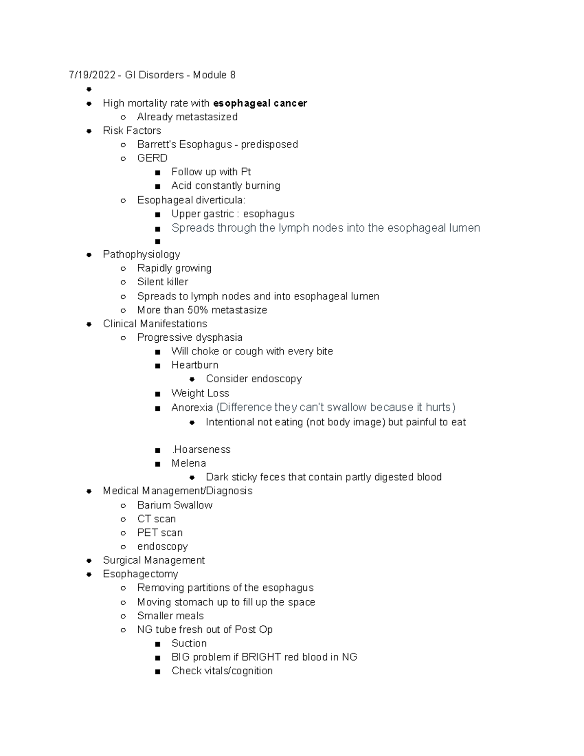 Med Surg Exam 5 med surg exam 5 study guide 7/19/2022 GI