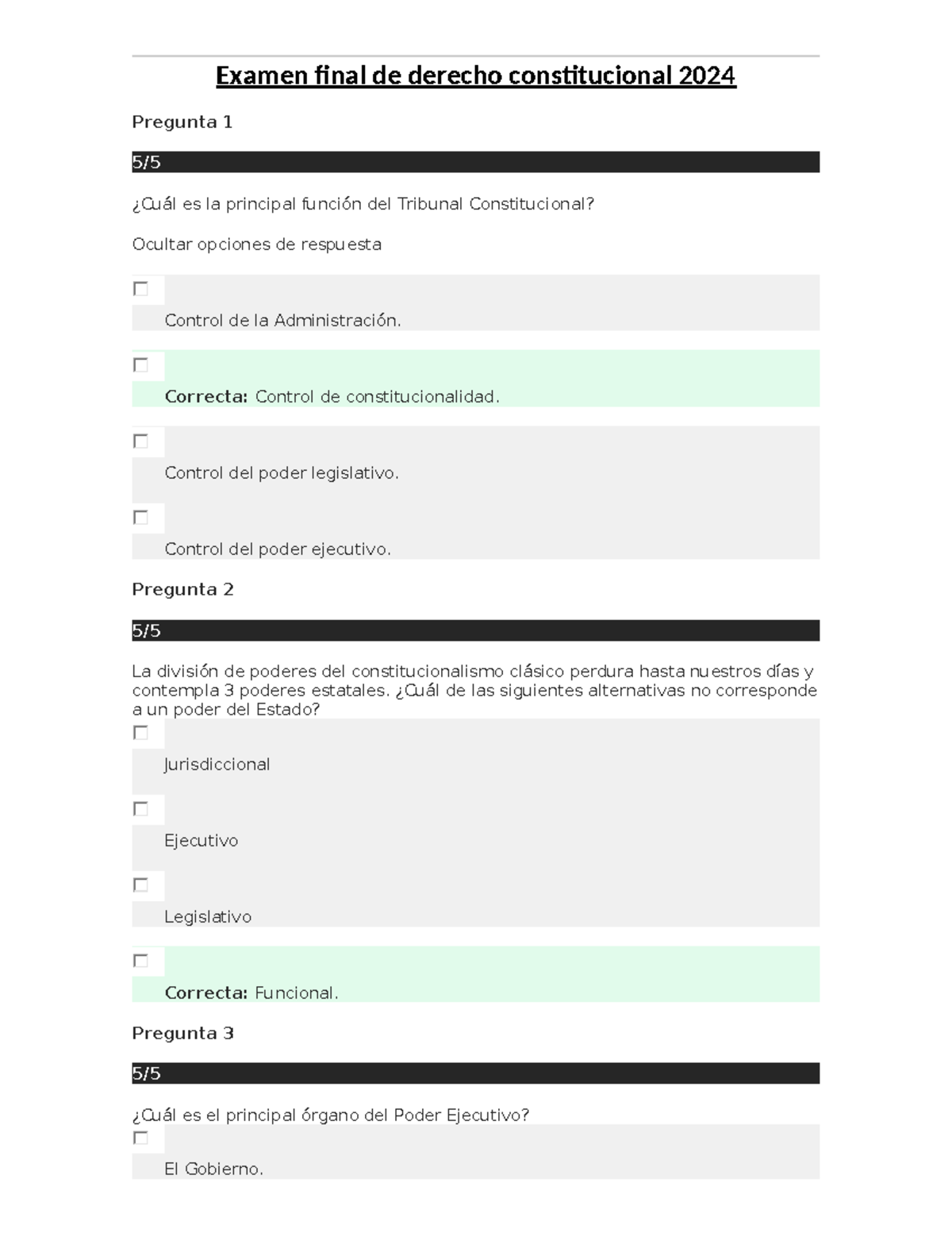 Examen final de derecho constitucional 2024 - Correcta: Control de ...
