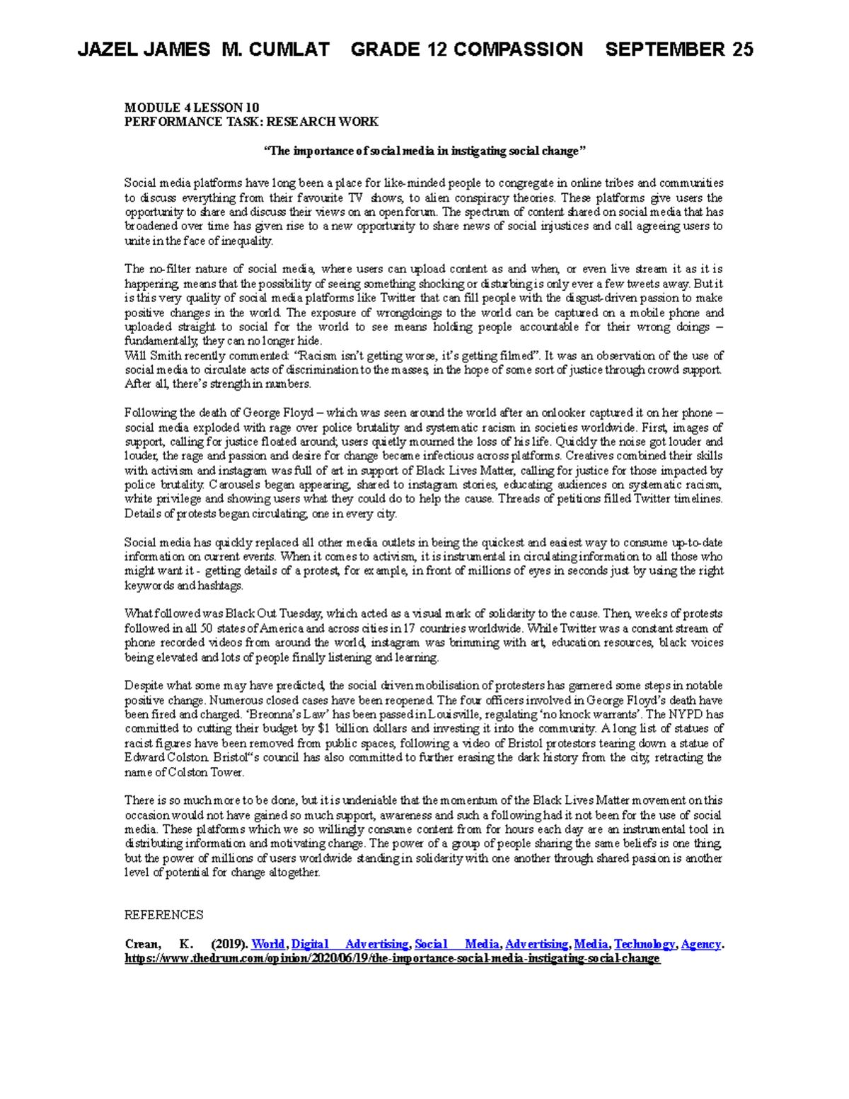 Module 4 Lesson 10 - School - MODULE 4 LESSON 10 PERFORMANCE TASK ...