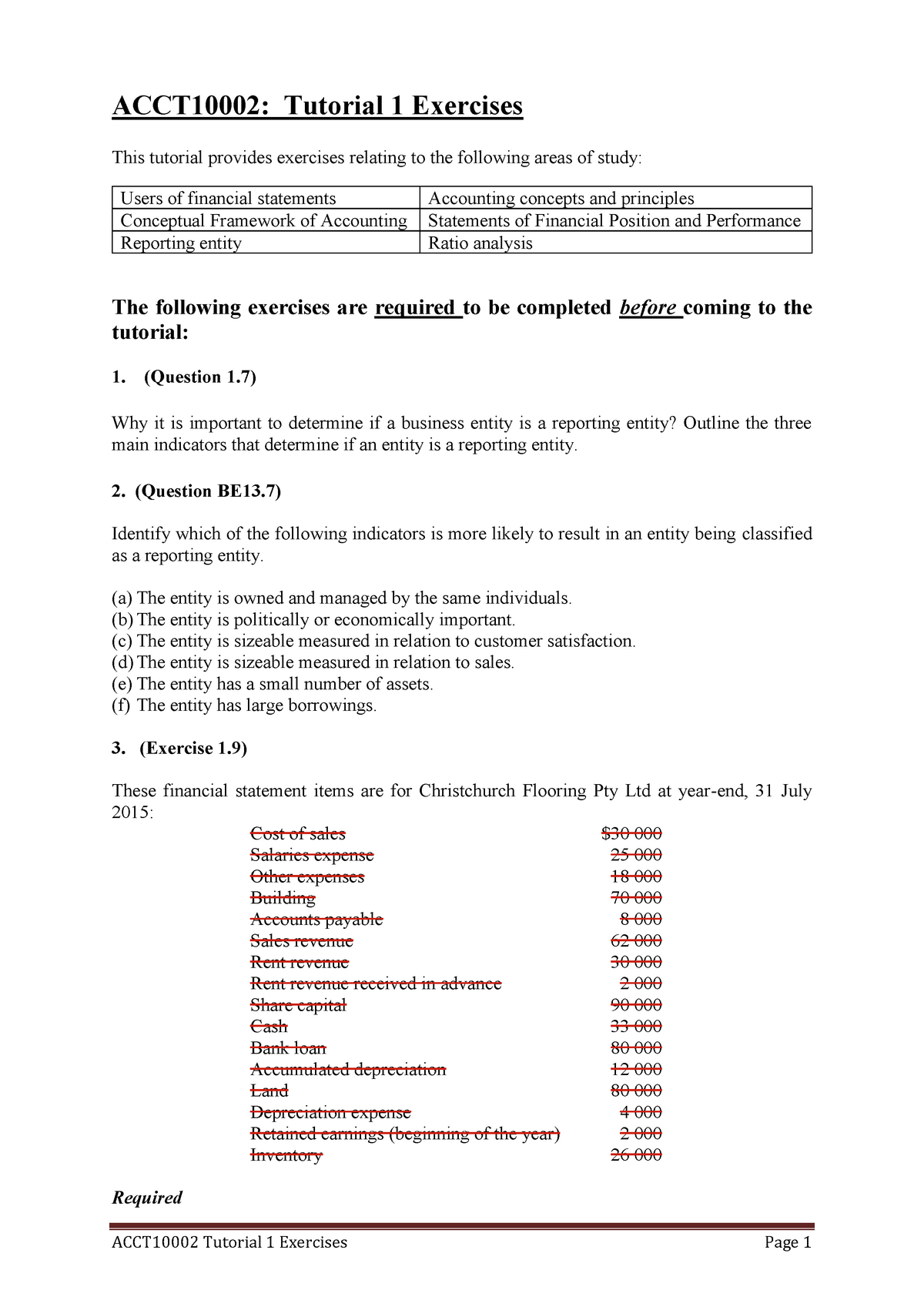 ACCT10002 Tutorial 1 - Tutorial 1 Exercises This Tutorial Provides ...