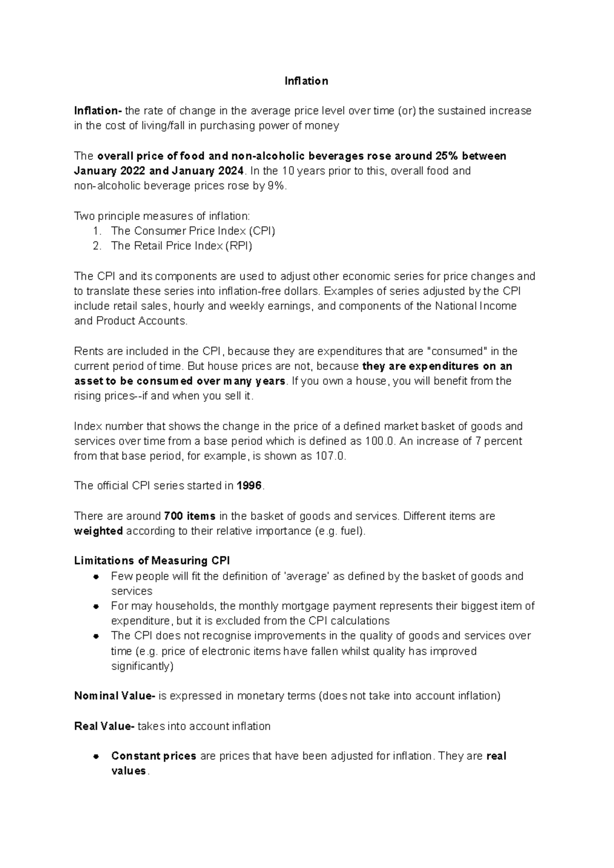 Inflation - Inflation Inflation- the rate of change in the average ...