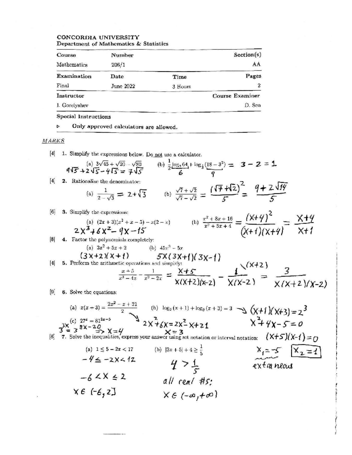 Final Exam Summer 2022 (w ans) - MATH 206 - Studocu