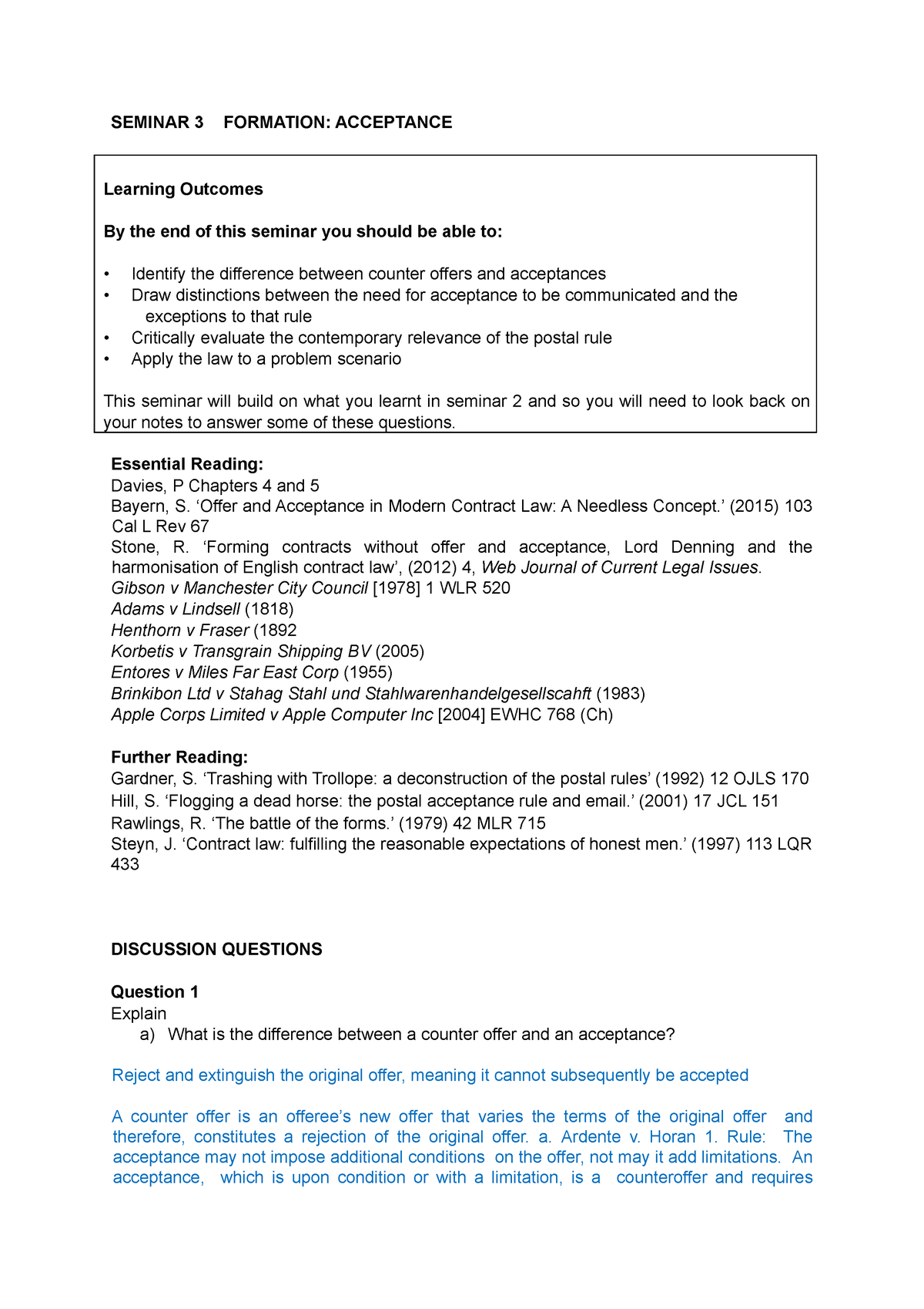 Seminar 3 Formation Prep Contract Law Rhul Studocu