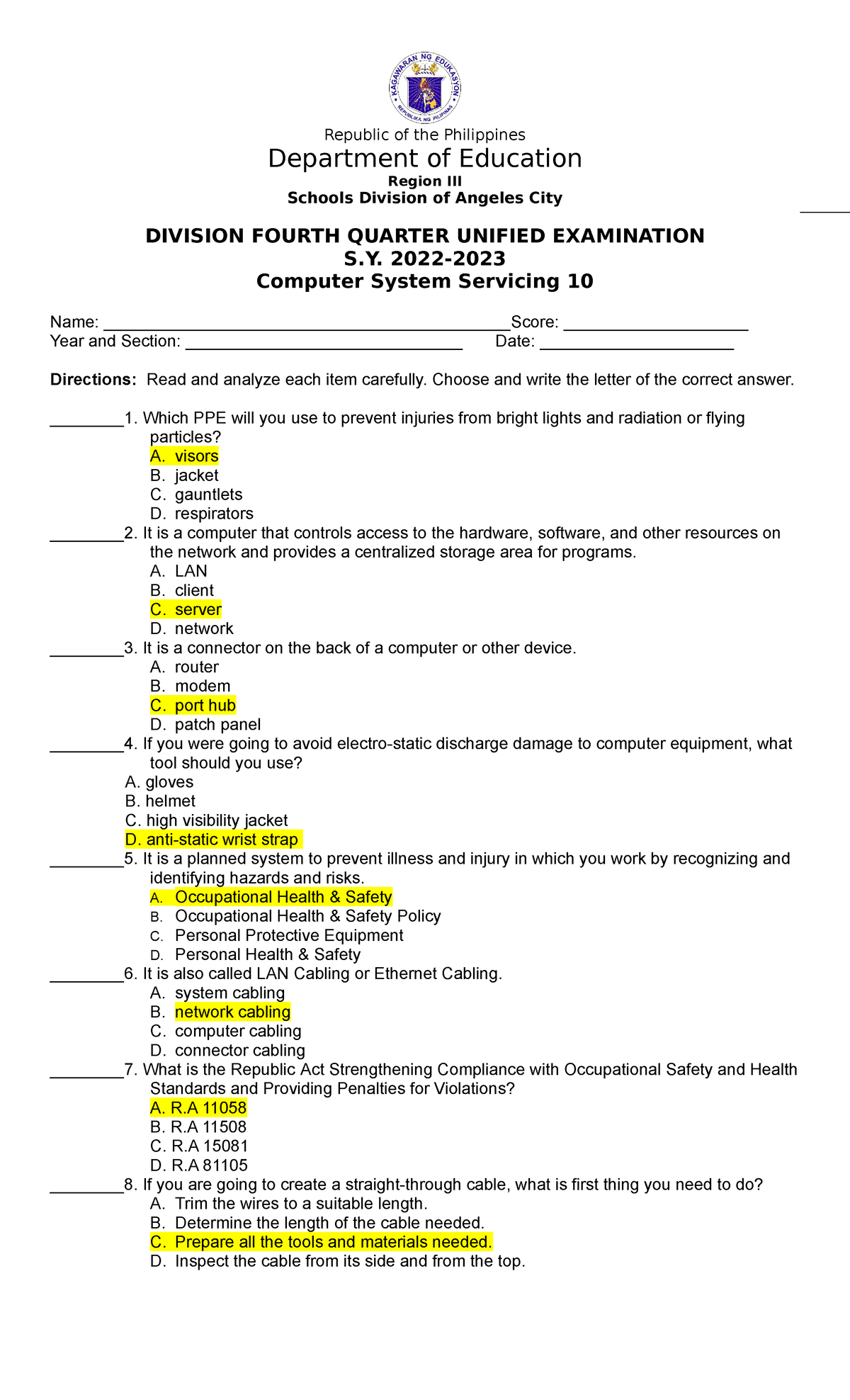 CSS 10 N 2023 - Computers System Service - Republic of the Philippines ...