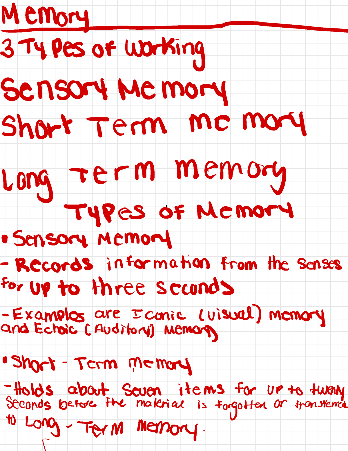 Sensory And Short Term Memory -y 3 Types Of Working Sensory Memory ...