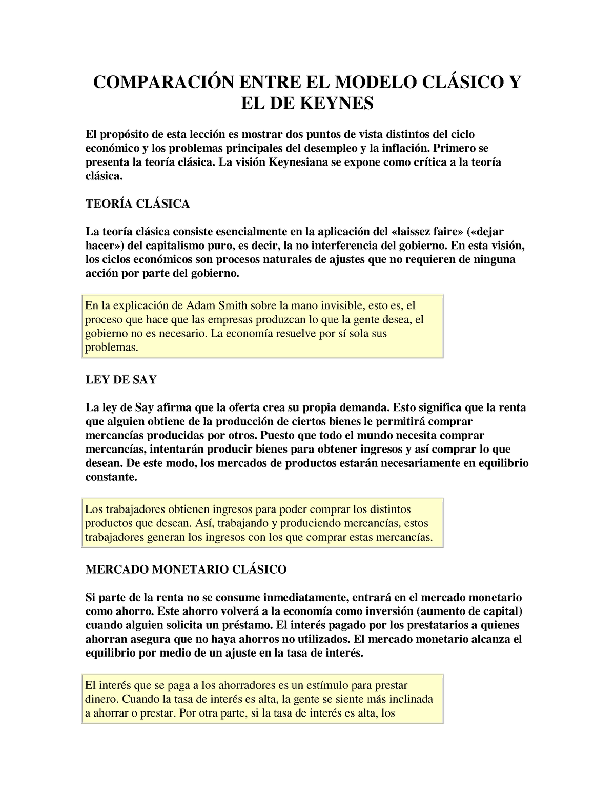 Sesión 2 Und 1 Clasico Keynes - COMPARACIÓN ENTRE EL MODELO CLÁSICO Y EL DE  KEYNES El propósito de - Studocu