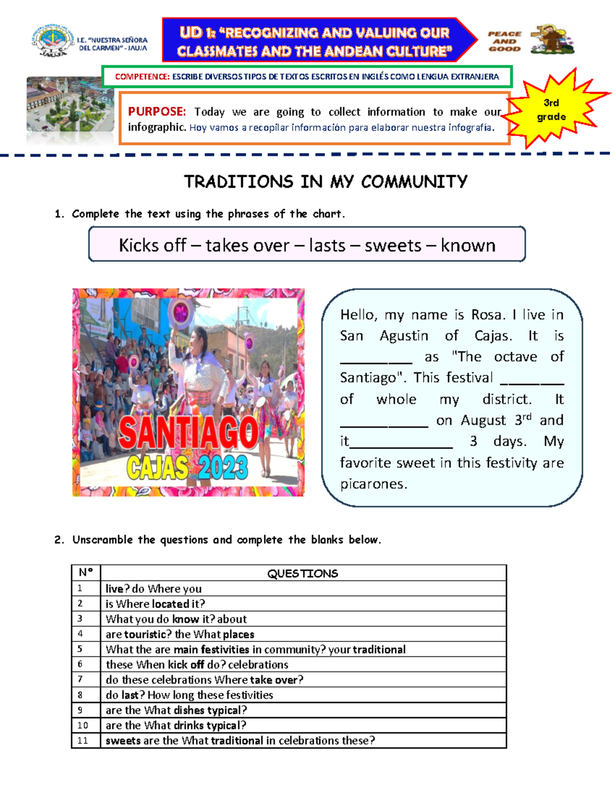 3°-UD1- Writing PDF (24) - TRADITIONS IN MY COMMUNITY 1. Complete the ...