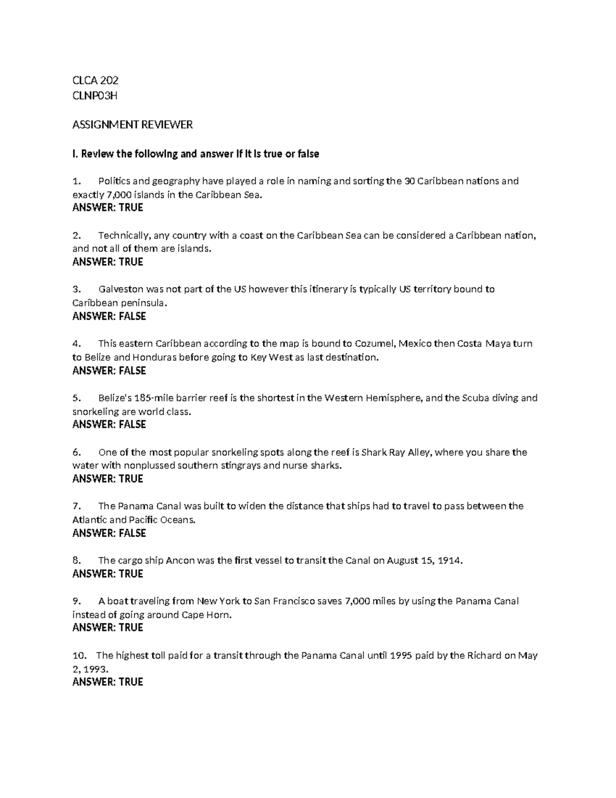Assignment Reviewer - the answers will help you pass - CLCA 202 CLNP03H ...