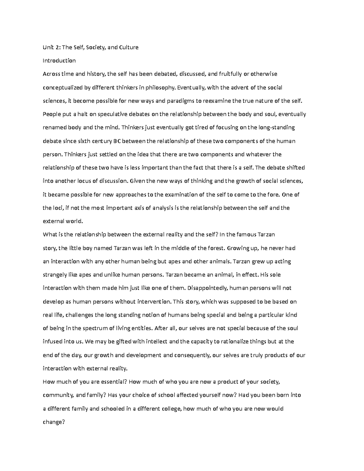 Understanding - uts - Unit 2: The Self, Society, and Culture ...